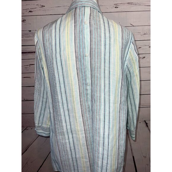 Chicos No Iron Blouse Long Sleeve button front Shirt size 2 Large Striped Chic - Picture 9 of 11